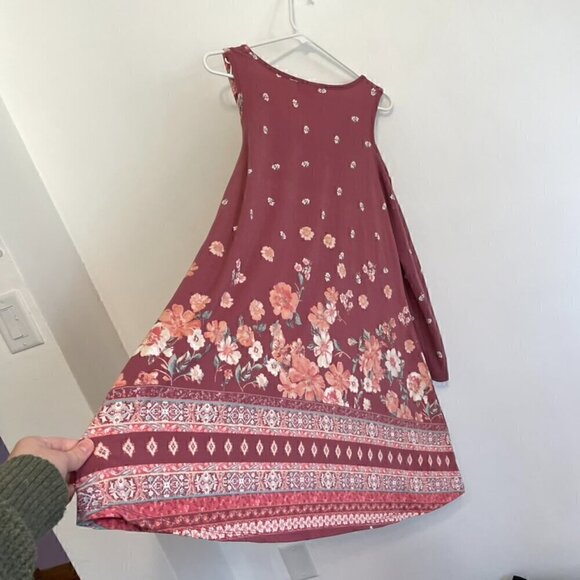 DEREK HEART Mauve Pink Floral Border Print Cold Shoulder Long Sleeve Shift Dress - Picture 15 of 15